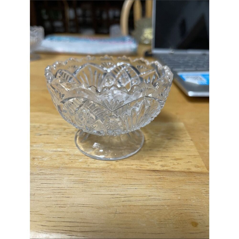 Pressed Glass Compote Dish - Clear Decorative Pedestal Bowl